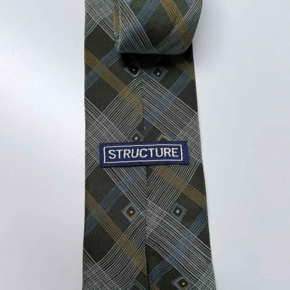 Structure Plaid Geometric Necktie Dark Academia Retro Mod Office Core Tie‎ USA